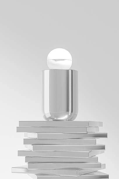 istock luxury cosmetic plastic bottle with ball shape flip cap mockup, metallic flat shoulder skincare packaging with Spherical flip Cap, cylindrical shape squeeze bottle, electroplating cosmetic container 2221442446