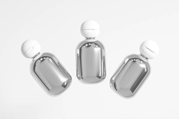 istock luxury cosmetic plastic bottle with ball shape flip cap mockup, metallic cylindrical shape squeeze bottle skincare packaging with Spherical flip Cap, electroplating cosmetic container 2221442522