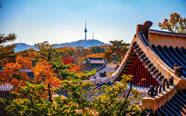 View of palace in autumn, Seoul South Korea.