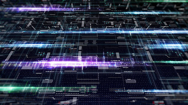 istock Technology digital glow line hologram perspective view concept. HUD UI system hologram, ai construction illustration background 2221449423