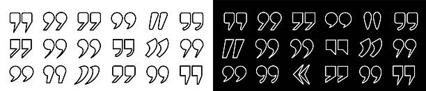 istock A set of icon outlines in the form of quotation marks on a white and black background. 2221450186