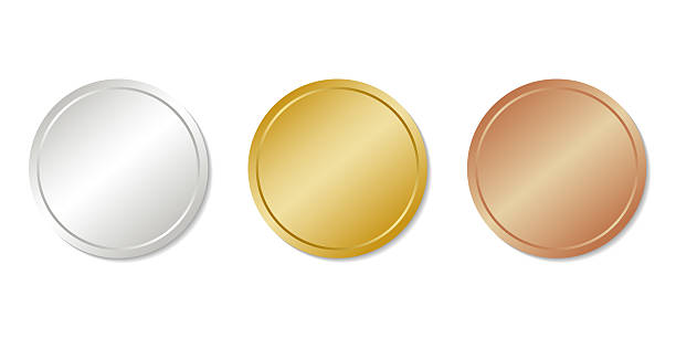 ilustraciones, imágenes clip art, dibujos animados e iconos de stock de medallas vacías realistas de oro, plata y bronce. - bronce color