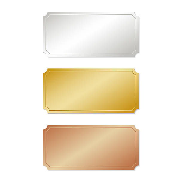 ilustrações de stock, clip art, desenhos animados e ícones de gold, silver and bronze empty rectangular frames on a white background. vector illustration - placa de nome