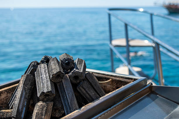Close up of coal for barbecue to nautical vessel