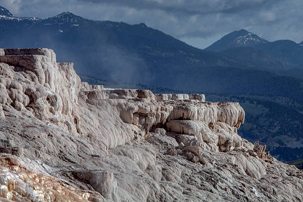 istock Yellowstone Mammoth Hot Springs Layers with Mountains in the Background 2221467906