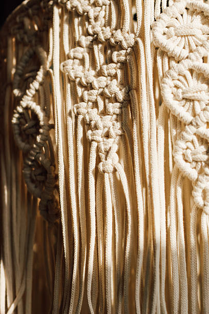 Intricate macrame design showcasing craftsmanship in neutral tones and textures