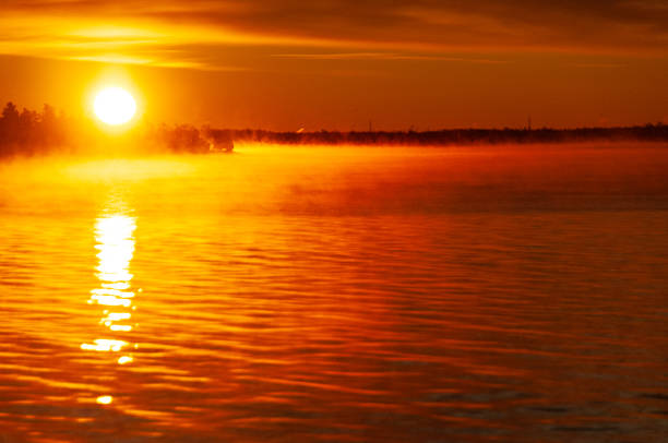Stunning autumn sunrise over the big Rideau Lake in Ontario Canada
