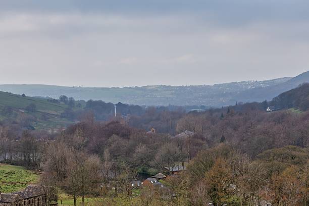istock A hazy view of a forest-covered valley under a cloudy sky. 2221478567