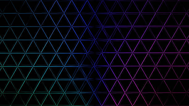 Dark futuristic background with glowing neon triangular grid pattern in blue, purple, and green hues