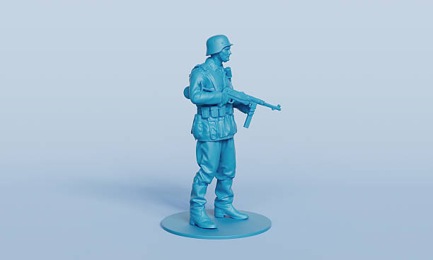 istock World War 2 German Soldier with Rifle Figure Toy. 3D Rendering. 2221485863