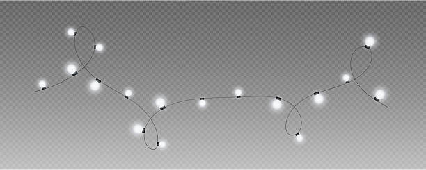 istock Christmas garland isolated on transparent background. Glowing colorful light bulbs with sparkles.Xmas, New Year, wedding or Birthday decor. Party event decoration. Winter holiday season element. 2221488158