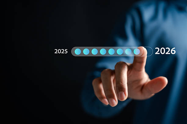 Countdown progress bar from 2025 to 2026 with Representing new year transition