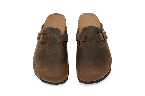 istock Brown Leather Slippers-Sandals On White Background 2221510095