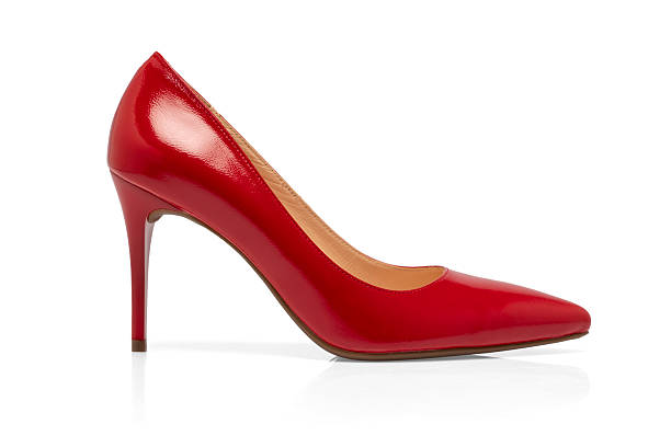Elegant luxury women’s high heel shoes featuring red and black lace texture with stiletto heel, photographed isolated on a clean white background. Fashion footwear concept suitable for luxury branding, e-commerce, editorial fashion content, and premium style promotions