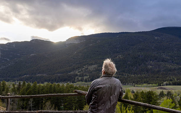 istock Mature man on railing, at sunrise on deck 2221520017