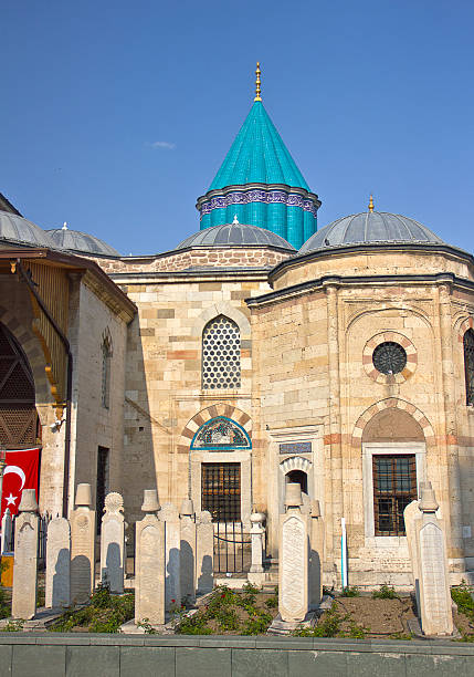 Konya, Turkey - May 19, 2025: Mevlana Museum, known as the Green Mausoleum, architecture in Konya, Turkey. It's the mausoleum of Rumi, a Persian Sufi mystic. Mevlana museum mosque in Konya, Turkey is the mausoleum of Jalal ad-Din Muhammad Rumi, a Persian people Sufi mystic also known as Mevlâna or Rumi. It was also the dervish lodge of the Mevlevi order, better known as the whirling dervishes.