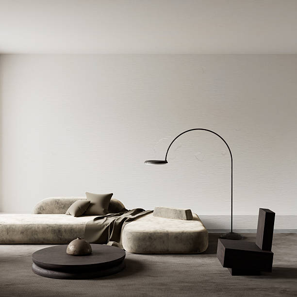 istock Minimalist elegance in a serene living room. 3D illustration 2221521054