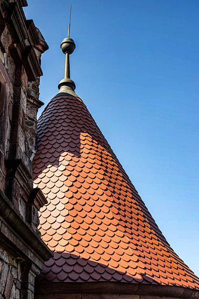 istock Tiled Roof Texture Classic Clay Roofing for Architecture and Construction Design 2221536082