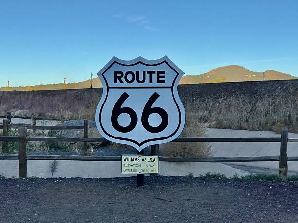 A classic Route 66 shield sign stands proudly at the entrance to Williams, Arizona, the historic “Gateway to the Grand Canyon.” Set against a backdrop of rolling hills and a clear blue sky, this landmark marks one of the most famous stretches of the Mother Road. Williams is renowned for its nostalgic Americana, vintage motels, and vibrant downtown filled with Route 66 memorabilia. The sign is a must-stop photo spot for travelers exploring the legendary highway and the unique charm of this Arizona town.