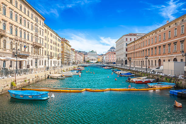 Trieste channel and Ponte Rosso square view, city in Friuli Venezia Giulia region of Italy