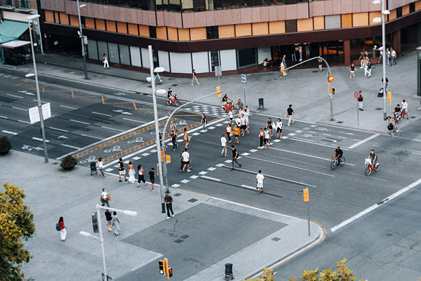 istock Pedestrian crosswalk crossing, top view. 2221542126