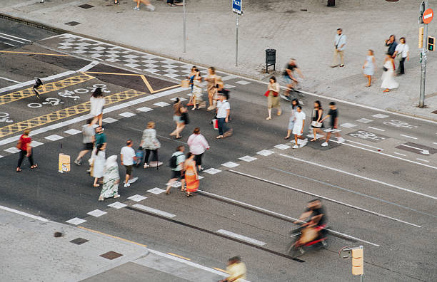 istock Pedestrian crosswalk crossing, top view. 2221542154