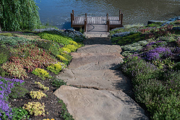 istock A Serene Lake View Accompanied by a Vibrant and Inviting Garden Pathway Leading Through Nature 2221545283