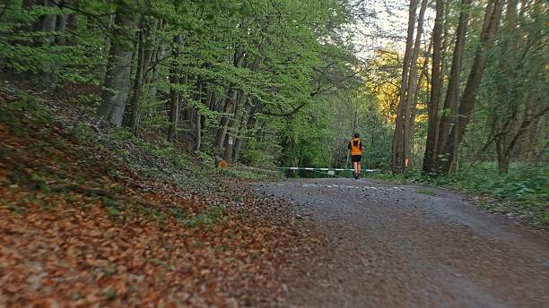 istock Male Runner Running Down Forest Road Hiking 2221547324