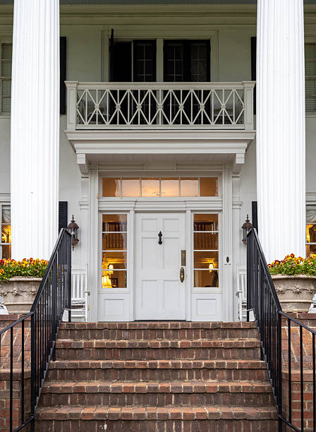 Front entrance and porch of Historic Rosemont mansion in Berryville, Virginia stock photo