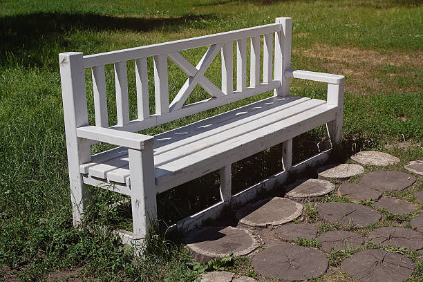 Wooden bench in the summer garden.