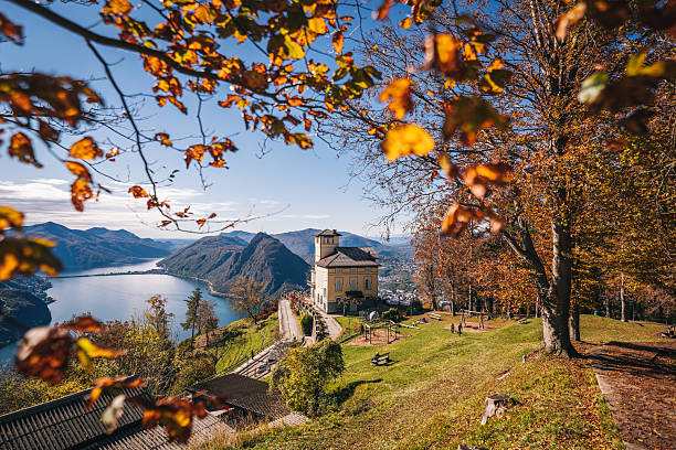 Viewpoint above Lake Lugano in autumn