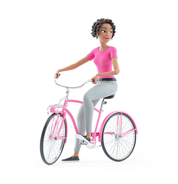 istock 3d beautiful woman riding bicycle 2221568030