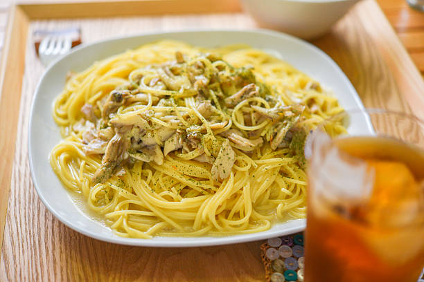 Japanese-style pasta with mushrooms and milk