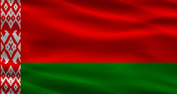Belarusian flag with fabric texture. Realistic flag of Belarus waving