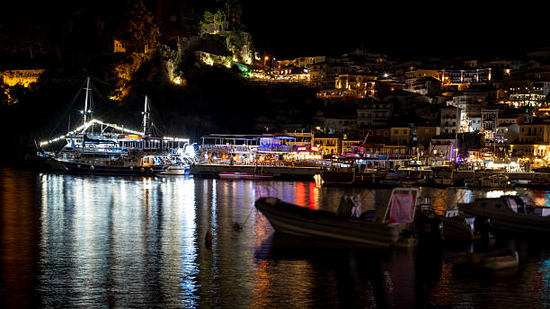 istock Panoramic View of Parga Harbor and Town at Night 2221578695