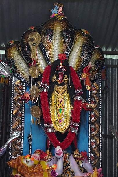 istock Goddess Kali Idol with Cobra Backdrop and Festival Decorations 2221593145