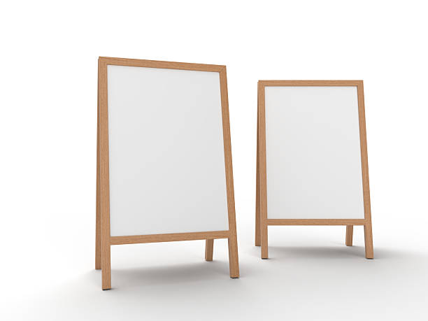 istock 3D Realistic floor wood standing folding sandwich board mockup. Blank portable vertical info placard sign holder stand for welcome sign, greeting, banner, ads, showcase, sidewalk or caution sign 2221601340