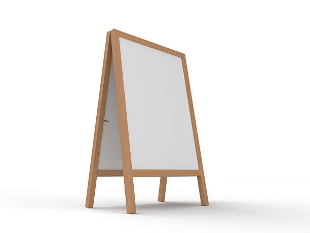 istock 3D Realistic floor wood standing folding sandwich board mockup. Blank portable vertical info placard sign holder stand for welcome sign, greeting, banner, ads, showcase, sidewalk or caution sign 2221601342