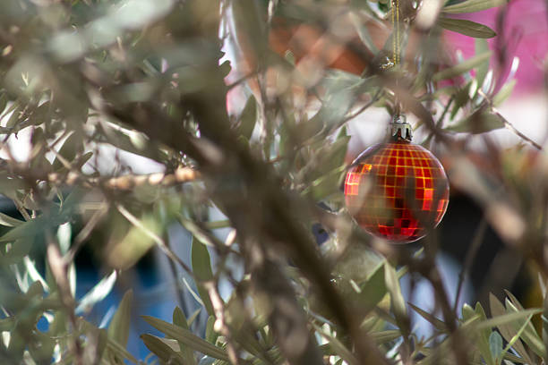 istock Glimmering Red Ornament Hidden in Leaves 2221604116