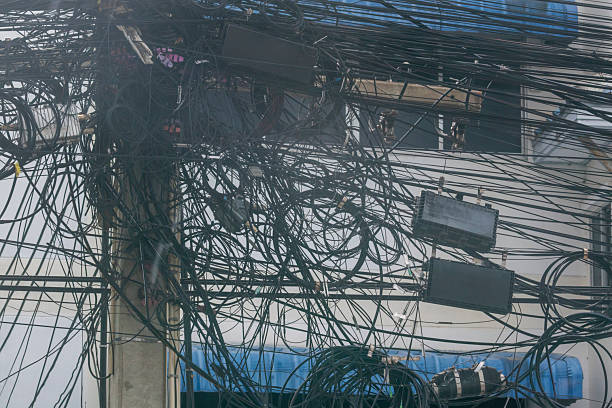 istock Tangle of Electric Wires on Utility Pole 2221604137