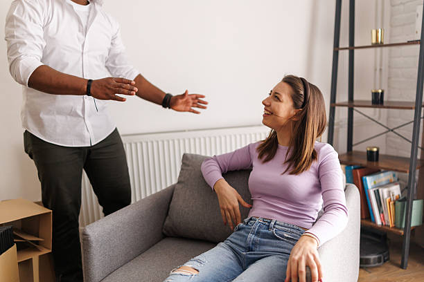 istock Young multiracial couple at home 2221606118