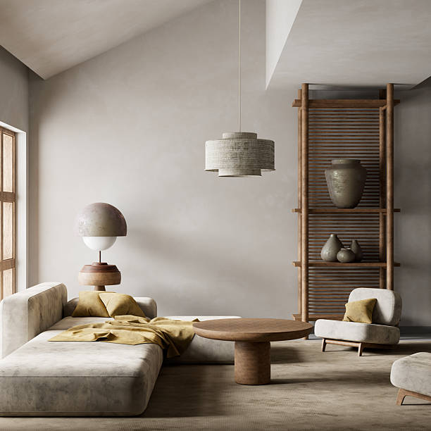 istock A tranquil living room blending minimalism and natural warmth. 3D illustration 2221608321