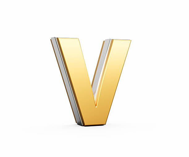 istock Golden Capital Letter V Gleams With Sleek Modern Design Bold Font With Sharp Edges 3D Illustration 2221611208