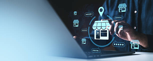 istock Franchise network and online store rating concept with digital interface icons. 2221615739