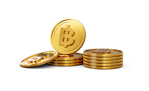 istock 3d Stack Of Golden Thailand Baht Coins Shiny Rounded Coins Stack On White Background 3d Illustration 2221616827