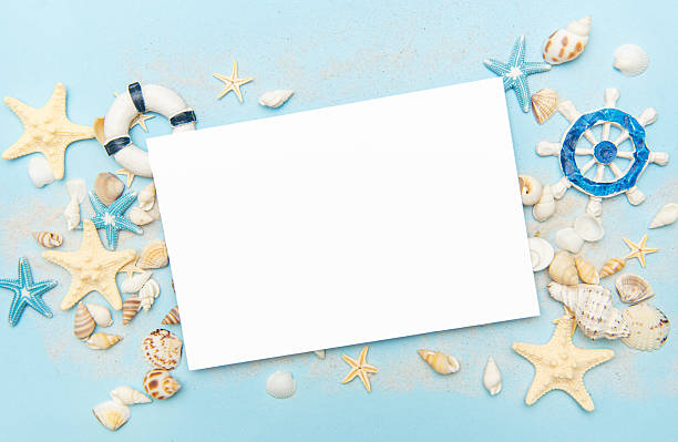 Nautical themed blank card surrounded by seashells