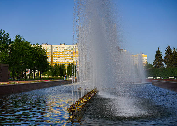 Russia, Saint Petersburg - June 4, 2025: Fountain in a city park on a sunny day
