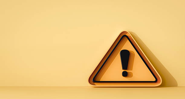 3D Yellow triangle warning sign symbol on yellow background.