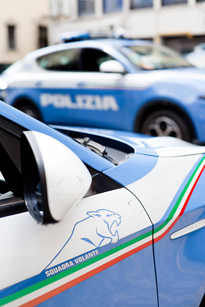 Padua, Italy - April 20, 2025. Police patrol cars in Padua during security activity. Here the Alfa Romeo \