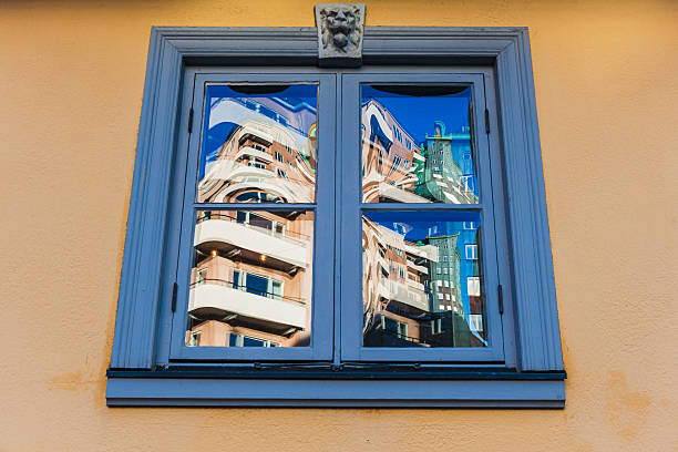 Daytime reflection of Gothenburg building exterior with picture frame window